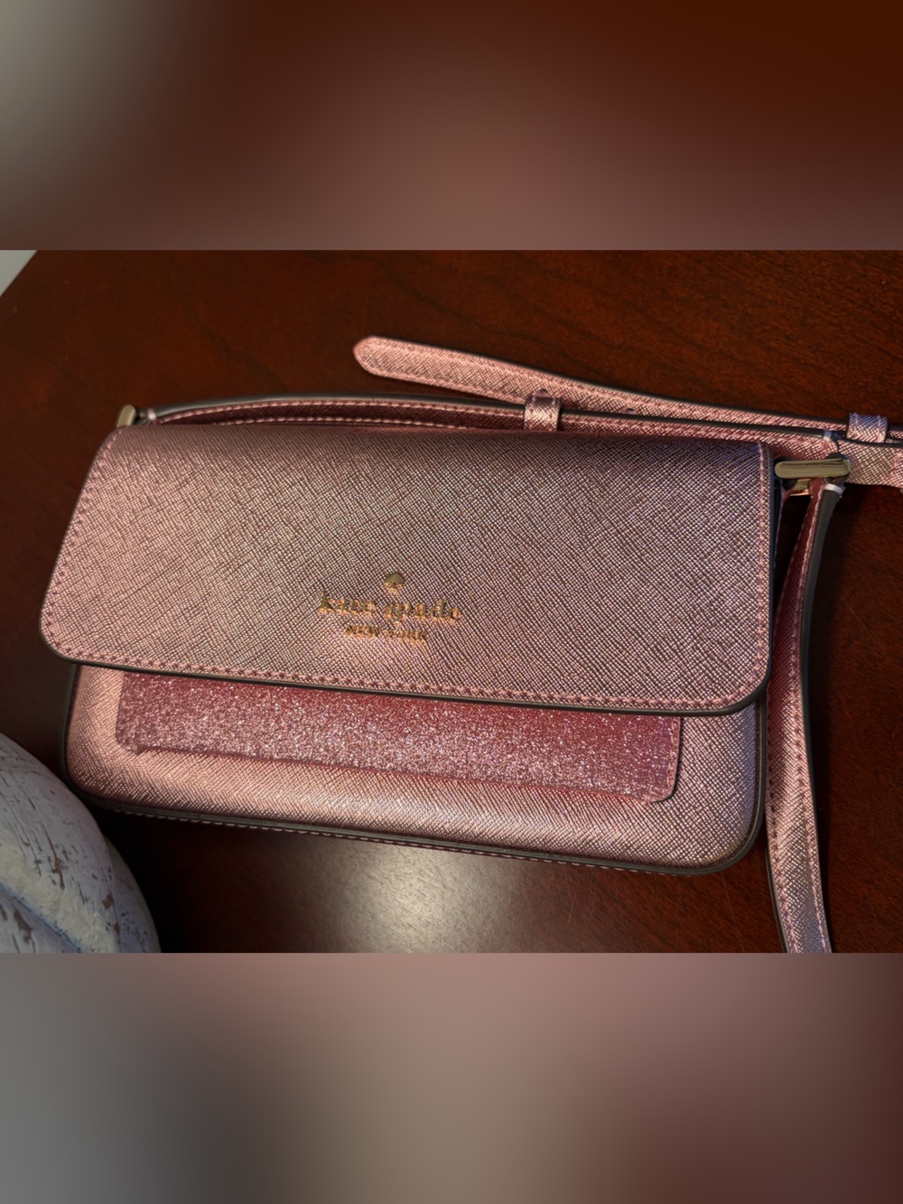 NWT Kate Spade Pink Glimmer Glitter Crossbody/Card Holder Duo - Picture 4 of 13